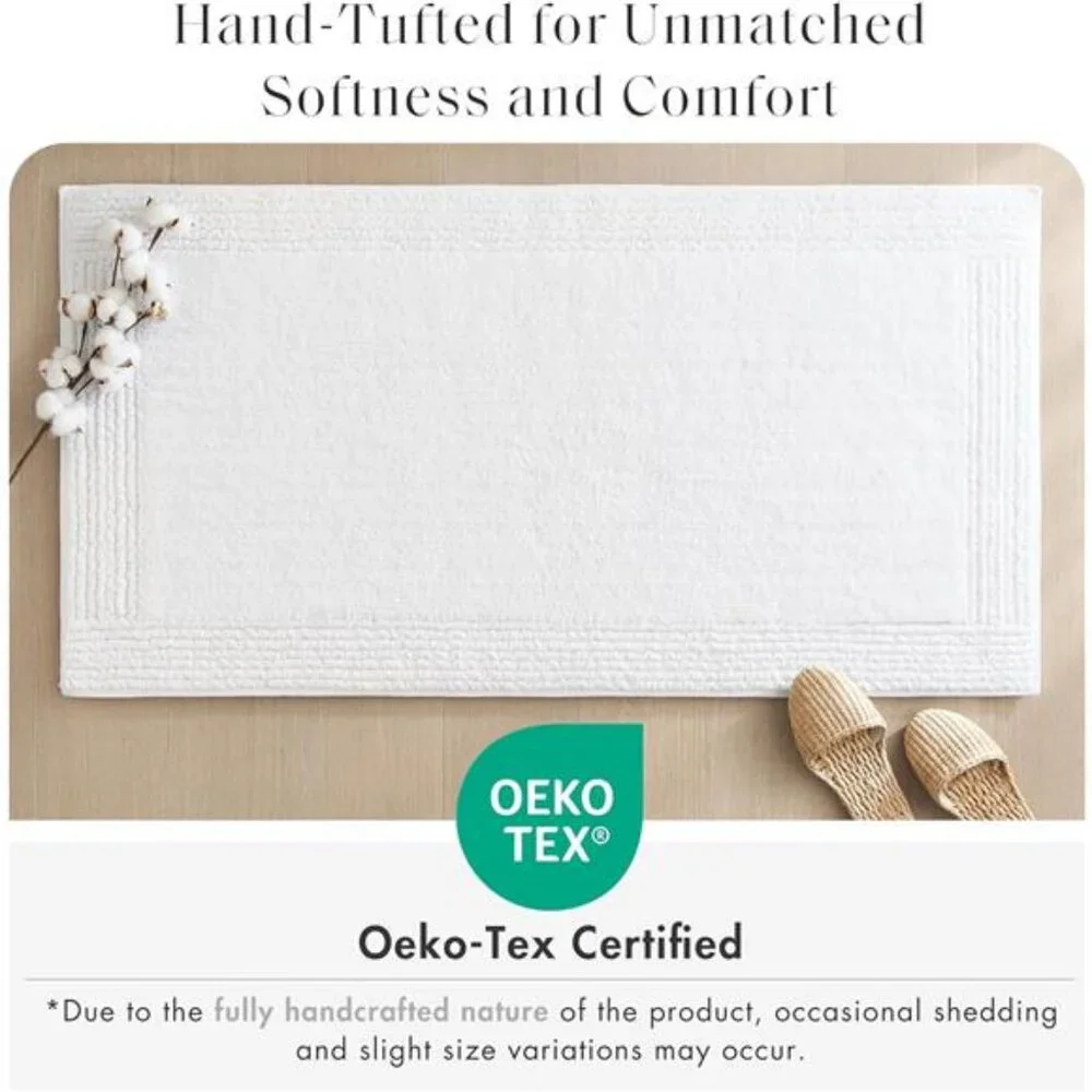 Cotton Tufted Bath Rug Plush Absorbent Quick Dry Reversible White